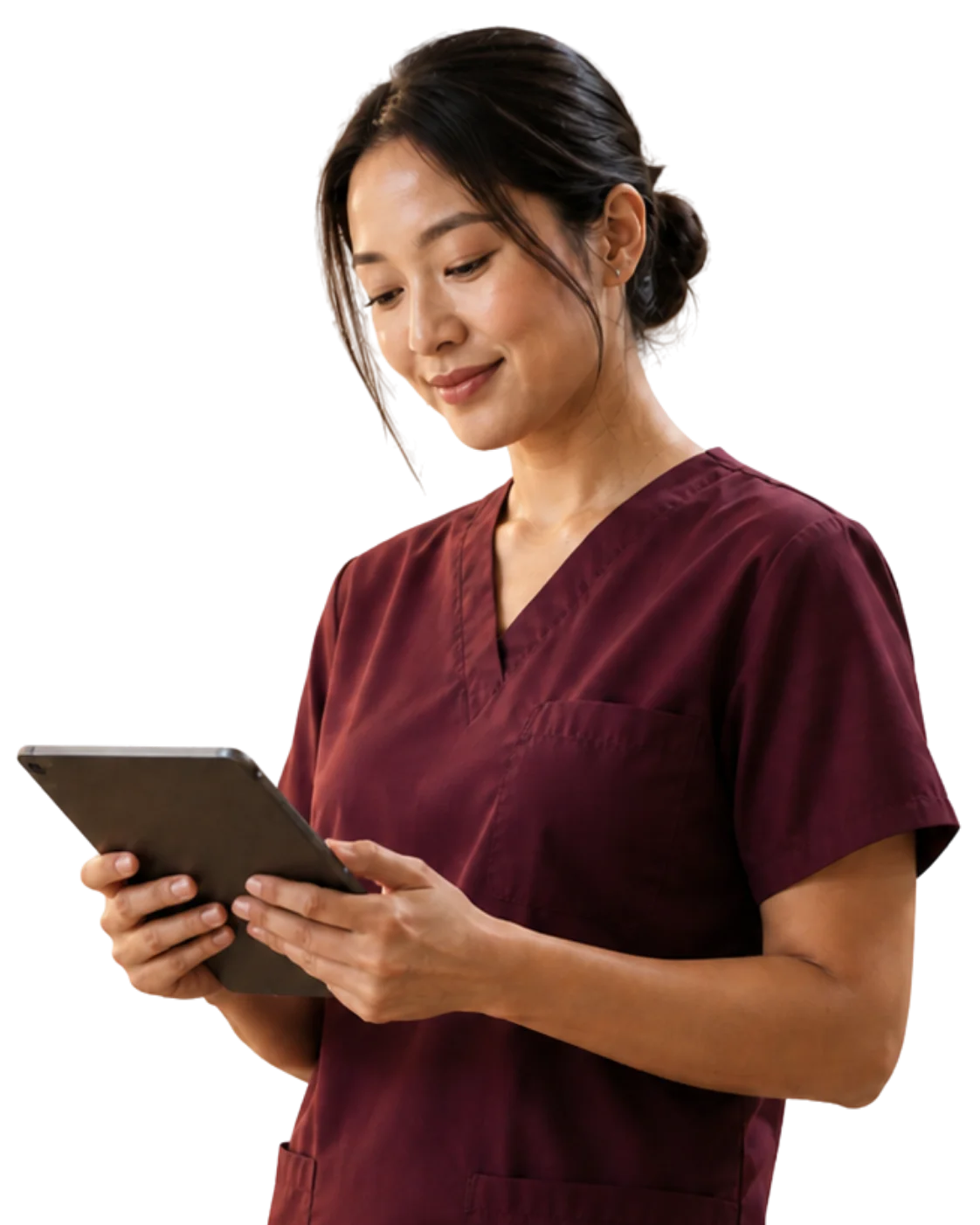 A plan-aware Rovi nurse reviewing a member's care on a tablet